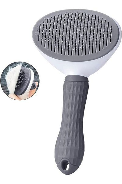 Vendortuning Gray Automatic Cleaning Keyed Animal Brush - Cat Dog Hair Collector Comb