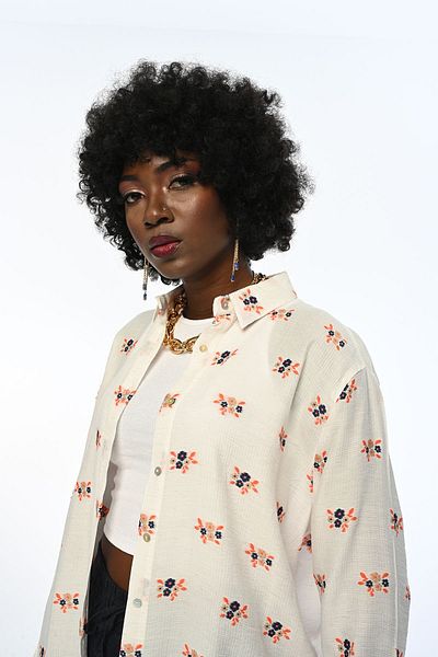 Orfeo Negro WOMEN'S CREAM COLOR OVERSIZE SHIRT