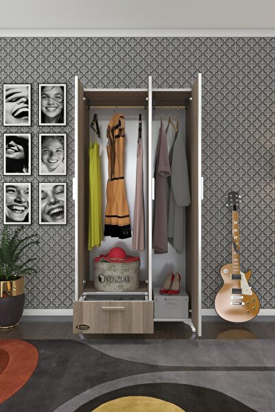 Kenzlife Gardırop 3 Kapaklı Kapılı Çekmeceli Yasemin 168*80*42 Crd Ayaklı Gar...