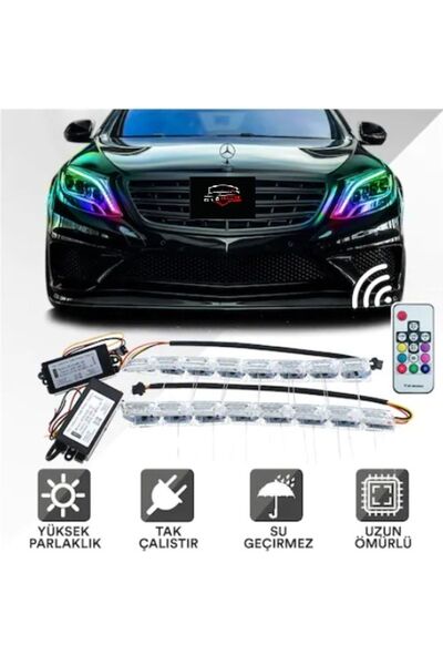 Oto Çizgi Far Içi Far Üstü Kristal Rgb Kayar Led Telli 15lı Kumandalı