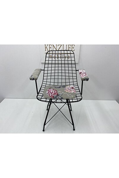 Kenzlife Knsz Kafes Tel Sandalyesi 1 Li Mazlum Syhyaprak Gri Kumaş Kolçaklı O...