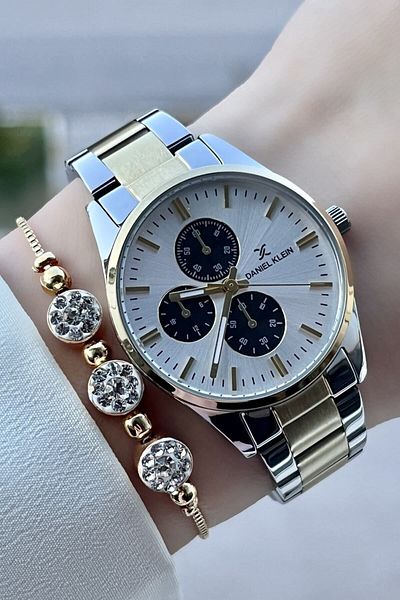 Daniel Klein Women's Wrist Watch and Gift Bracelet with Gold Silver Color Adjustable Band Dkgnct413