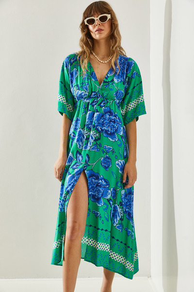 Bianco Lucci Φόρεμα με κοντό μανίκι V-λαιμόκοψη - Ελαστική μέση 589660251304