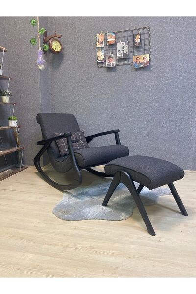 Asedia Ekol Siyah Antrasit Ahşap Sallanan Sandalye Dinlenme Emzirme Baba Tv O...