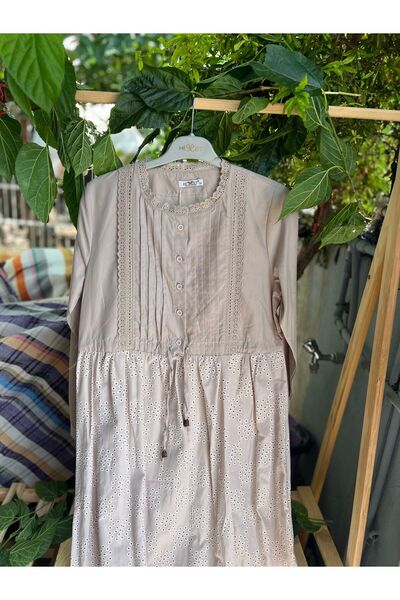 Zübeyde Sayın Дълга ленена рокля с голям размер