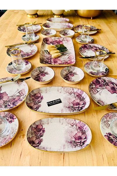 CASA DE BELLA Luxury Breakfast Set for 6 People 33 Pieces - Floral Pattern