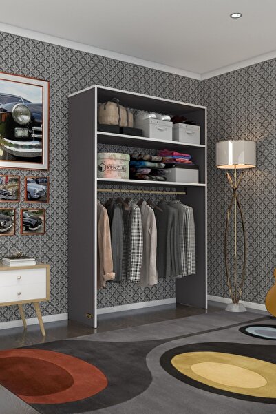 Kenzlife Giysi Dolabı Hayrettin 180*120*40 Gri Gardırop Tekerlekli