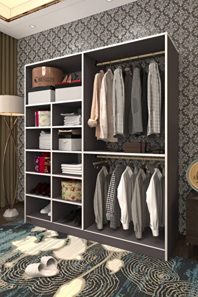 Kenzlife Giysi Dolabı Fikret 180*180*45 Gri Gardırop