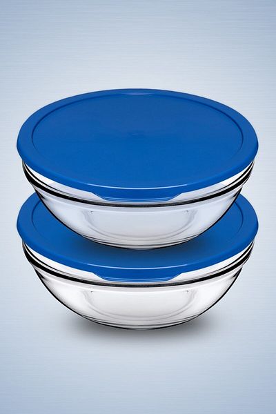 Paşabahçe 2-Piece Chef's 1700Cc Large Storage Set with Blue Lid - Storage Container and Bowl
