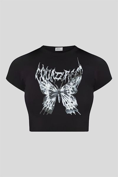 Carpe Black Butterfly Crop
