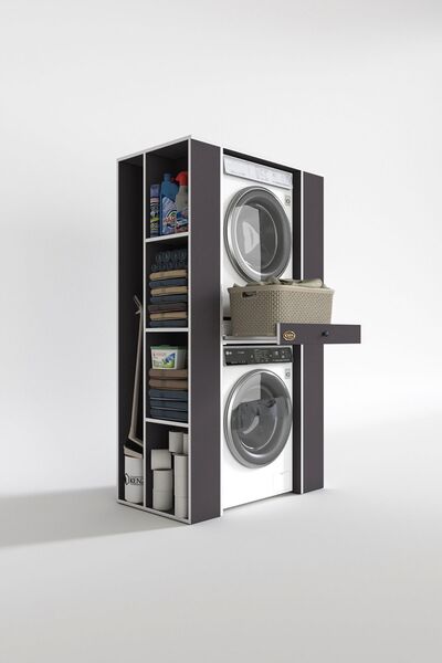 Kenzlife Çamaşır-kurutma Makinesi Dolabı Biruni Byz 187*110*60 Çekmeceli Raflı Tekli Duvar Rafı He