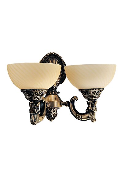 Avize çarşısı Omega 2li Ananas Renkli Cam Başlıklı, Eskitme Antik Renk Metal Gövde, Aplik, Bs.3035-52-29a