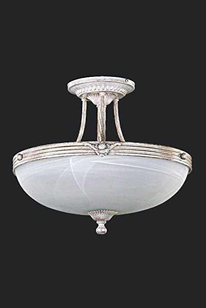 Avize çarşısı Dakar Tekli Beyaz Cam Başlıklı, Beyaz Patine Renk Metal Gövde, Sarkıt Avize Bs.3087-70-02 B