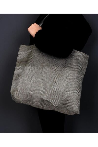 GOCCIA HOME Hasır Dokulu Körüklü Kadın Kol Ve Omuz Çantası Gümüş Kahve