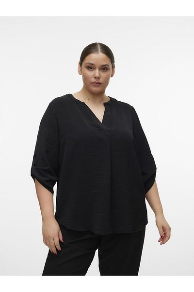 Veromoda Curve Top Normal geschnittenes V-Ausschnitt-Curve-umgeschlagenes Ärmelbündchen-Top