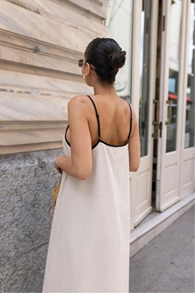 Pulli Collection Φόρεμα με λεπτές τιράντες σε χρώμα λινό πέτρα