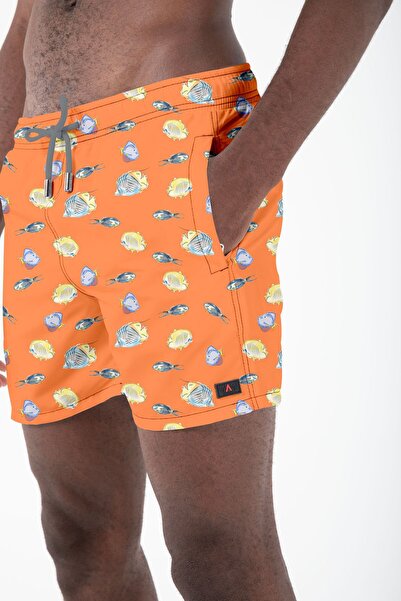 Miami Beach Fish Patterned Orange Men's Sea Shorts