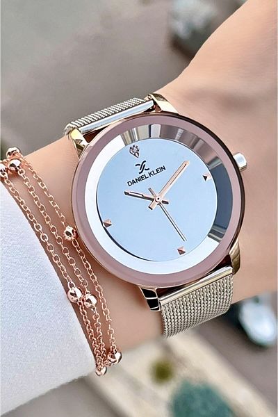 Daniel Klein Rose Silver Color Women's Wrist Watch Bracelet with Adjustable Band Dkgnct291