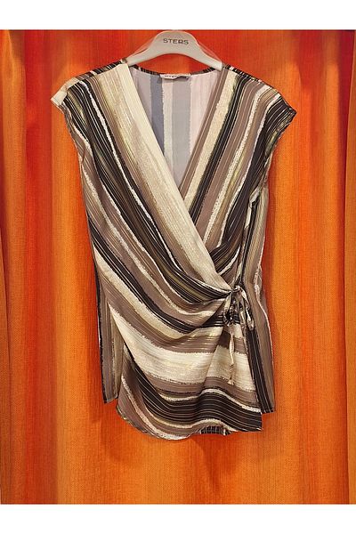 STEPS Double-Breasted Patterned Glitter Satin Blouse
