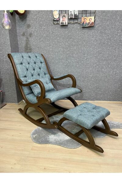 Asedia Rustik Ceviz Mavi Sallanan Sandalye Dinlenme Emzirme Baba Tv Okuma Bab...