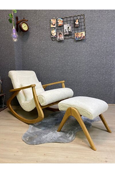 Asedia Ekol Naturel Teddy Krem Ahşap Sallanan Sandalye Dinlenme Emzirme Baba ...