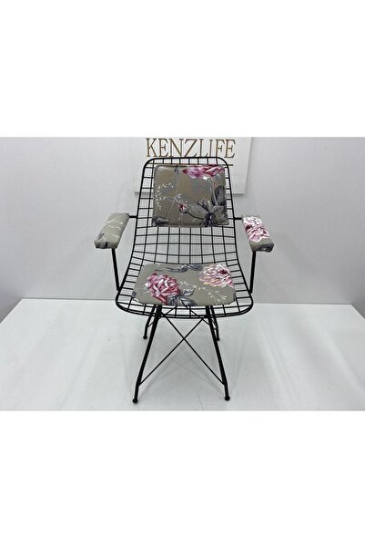 Kenzlife Knsz Kafes Tel Sandalyesi 1 Li Mazlum Syhyaprak Gri Kumaş Kolçaklı Sırt Minderli Cafe Bahçe Mutfak