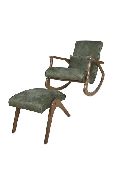 Asedia Ekol Ceviz Yeşil Ahşap Sallanan Sandalye Dinlenme Emzirme Baba Tv Okum...