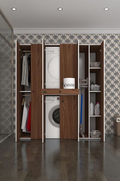 Kenzlife Çamaşır-Kurutma Makinesi Dolabı Ve Giysi Dolabı Çekmeceli Ebuzer Sağ Raf Cvz 187*160*60 Banyo