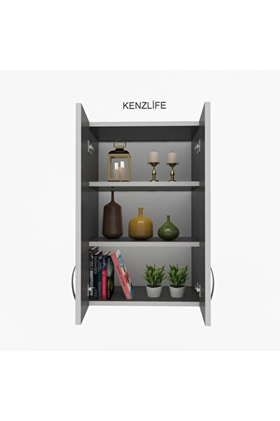 Kenzlife Mutfak Dolabı İdil 090.040.32 Gri 2 Raflı Kapaklı Ofis Banyo Kiler Evrak Kitaplık