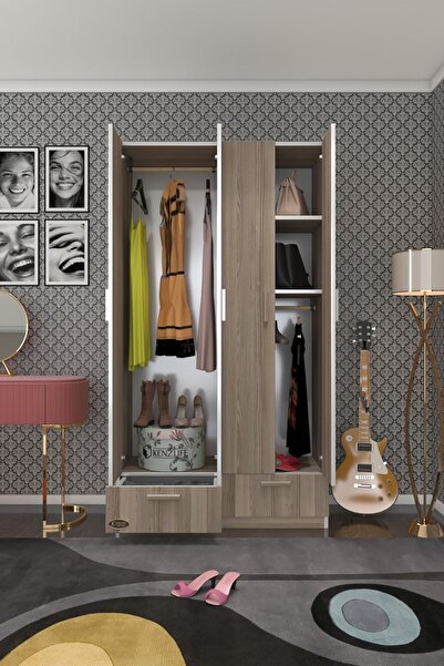 Kenzlife Gardırop 4 Kapılı 2 Çekmeceli Biberiye 182*100*42 Crd Kapaklı Gardolap Dolap