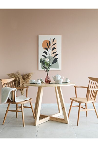 woodywood Yemek Masası Yuvarlak Çam Kaplama Ahşap Model Mutfak Ofis Masası Ça...