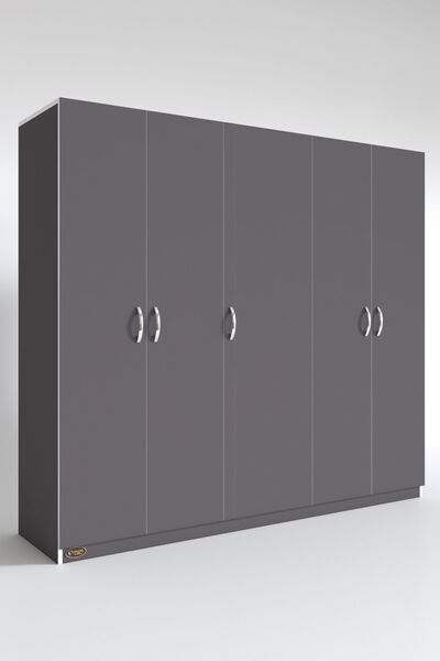 Kenzlife Gardırop 5 Kapılı Horozibiği 180*200*52 Gri Xlarge Kapaklı Gardolap Dolap