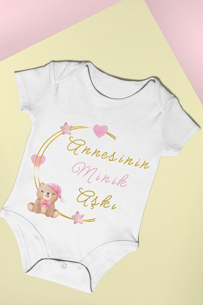 ADABEBEK Little Love Written Baby Girl Bodysuit - Printed and Snap-On Bodysuit Bodysuit 20392