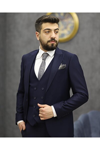 SAVARA 10000 SLİMFİT YELEKLİ TAKIM ELBİSE(LACİVERT)