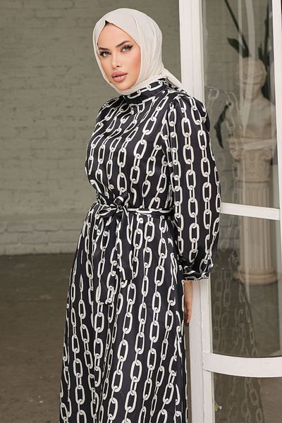 InStyle Rochie neagră cu lanț cu model din satin