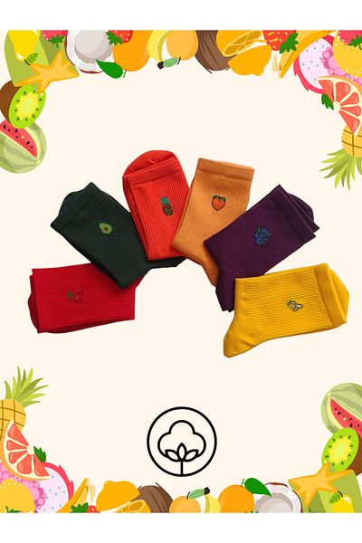 stellare Κάλτσες Unisex με μοτίβο φρούτων 6 ζευγάρια Βαμβακερές κολεγιακές κάλτσες χωρίς ραφή