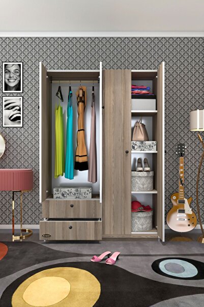 Kenzlife Gardırop 4 Kapılı Kapaklı 2 Çekmeceli Hüsnüyusuf Crd 173*120*42 Gardolap Dolap Ofis