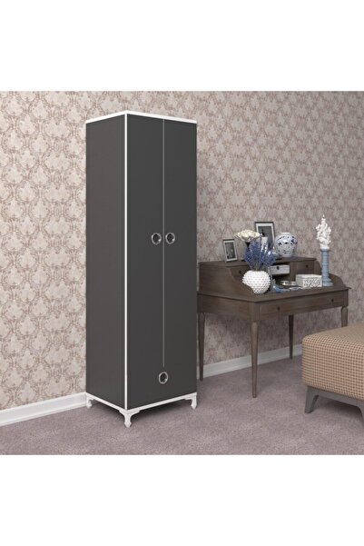 Kenzlife Gardırop 2 Kapaklı Kapılı Çekmeceli Şebboy 168*50*42 Gri Ayaklı Gardolap Dolap