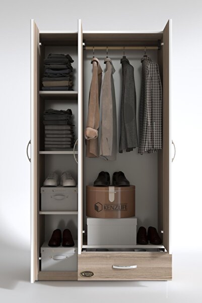 Kenzlife Gardırop 3 Kapılı 1 Çekmeceli Hanımeli 180*120*52 Crd Xlarge Kapaklı Gardolap Dolap