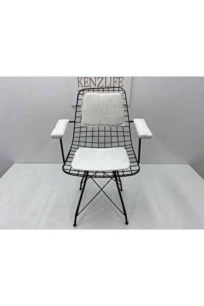 Kenzlife Knsz Kafes Tel Sandalyesi 1 Li Mazlum Syhbeyaz Kumaş Kolçaklı Sırt Minderli Ofis Cafe Bahçe Mutfak