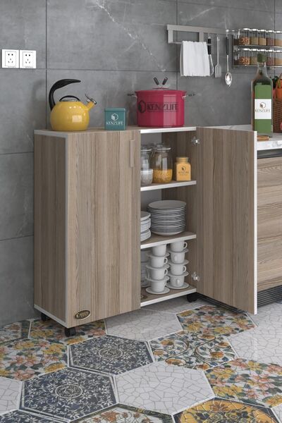 Kenzlife 2 Kapılı Dolap Rabia 088*070*032 Crd Kapaklı Tekerlekli Banyo Mutfak Ofis Kitaplık Ayakkabılık Kiler