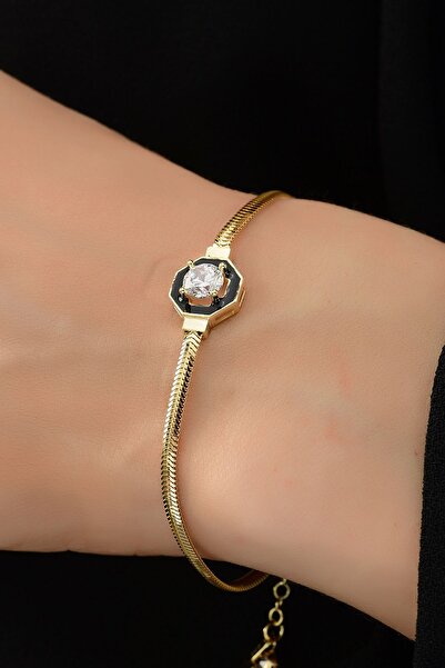 Çgk Çiğdem Gürel Kuyumculuk Balık Sırtı Italyan Tektaş Mineli Altın Bileklik
