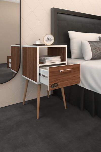 Kenzlife Komodin Budurgan Cvz 74*39*39 Ahşap Ayaklı Raflı Çekmeceli Komidin K...