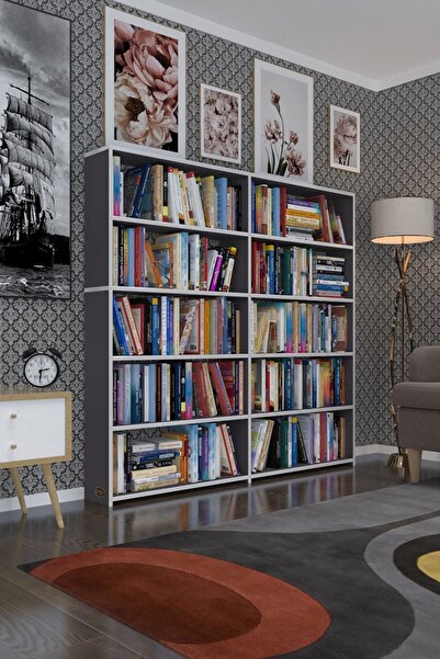 Kenzlife Kitaplık Süper Ga 150*160*19 Gri 5 Katlı 2 Bölme Çift Bölme Opsiyonl...