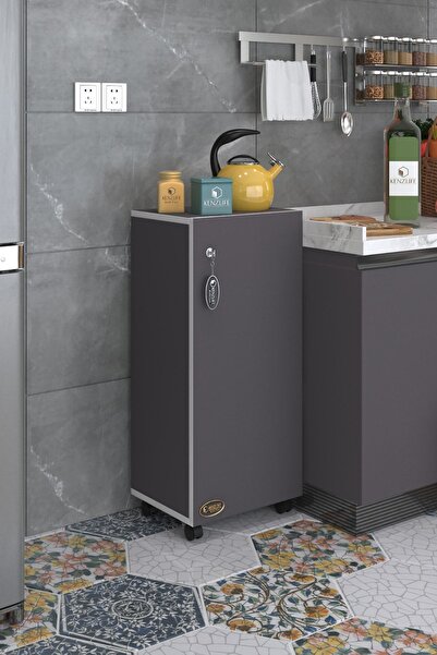 Kenzlife Mutfak Dolabı Zehra 108*030*032 Gri Kilitli Tekerlekli Banyo Evrak O...
