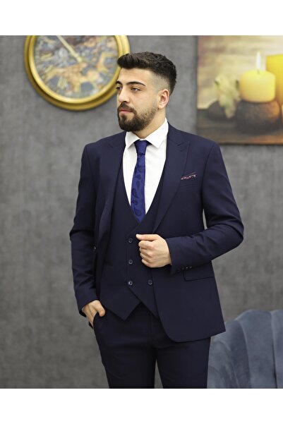 DORMEN 1521 SLİMFİT YELEKLİ TAKIM ELBİSE(LACİVERT)