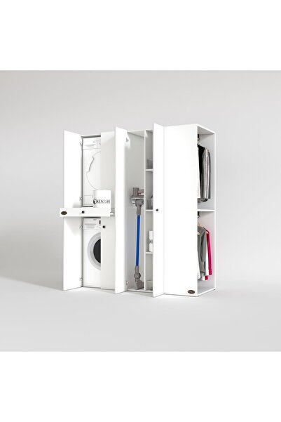 Kenzlife Çamaşır-Kurutma Makinesi Dolabı Ve Giysi Dolabı Çekmeceli Hattab Sağ Raf Gri 187*160*60 Banyo