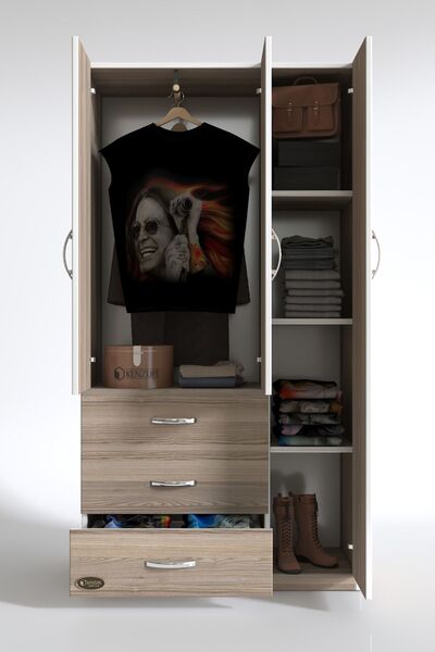 Kenzlife Gardırop 3 Kapılı 3 Çekmeceli Civanperçemi 180*120*52 Crd Xlarge Kapaklı Gardolap Dolap