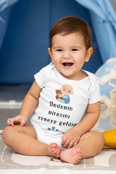 ADABEBEK Printed Snap-On Bodysuit for Baby Boy - Colorful, I'm Here to Eat Heritage Written 20507
