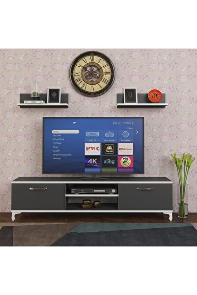 Kenzlife Televizyon Sehpası Berlin 120 Gri Tv Ünitesi Raflı